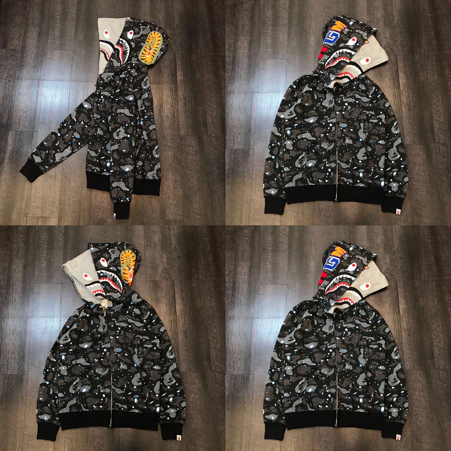 lngshot louis inspired Camo Shark Full bape Zip Hoodie Jacket with Double Hood