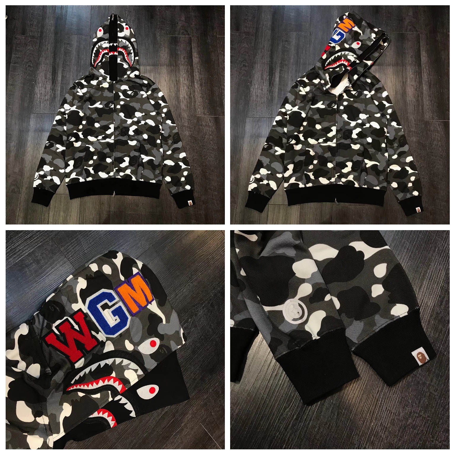 lngshot louis inspired Camo Shark Full bape Zip Hoodie Jacket with Double Hood