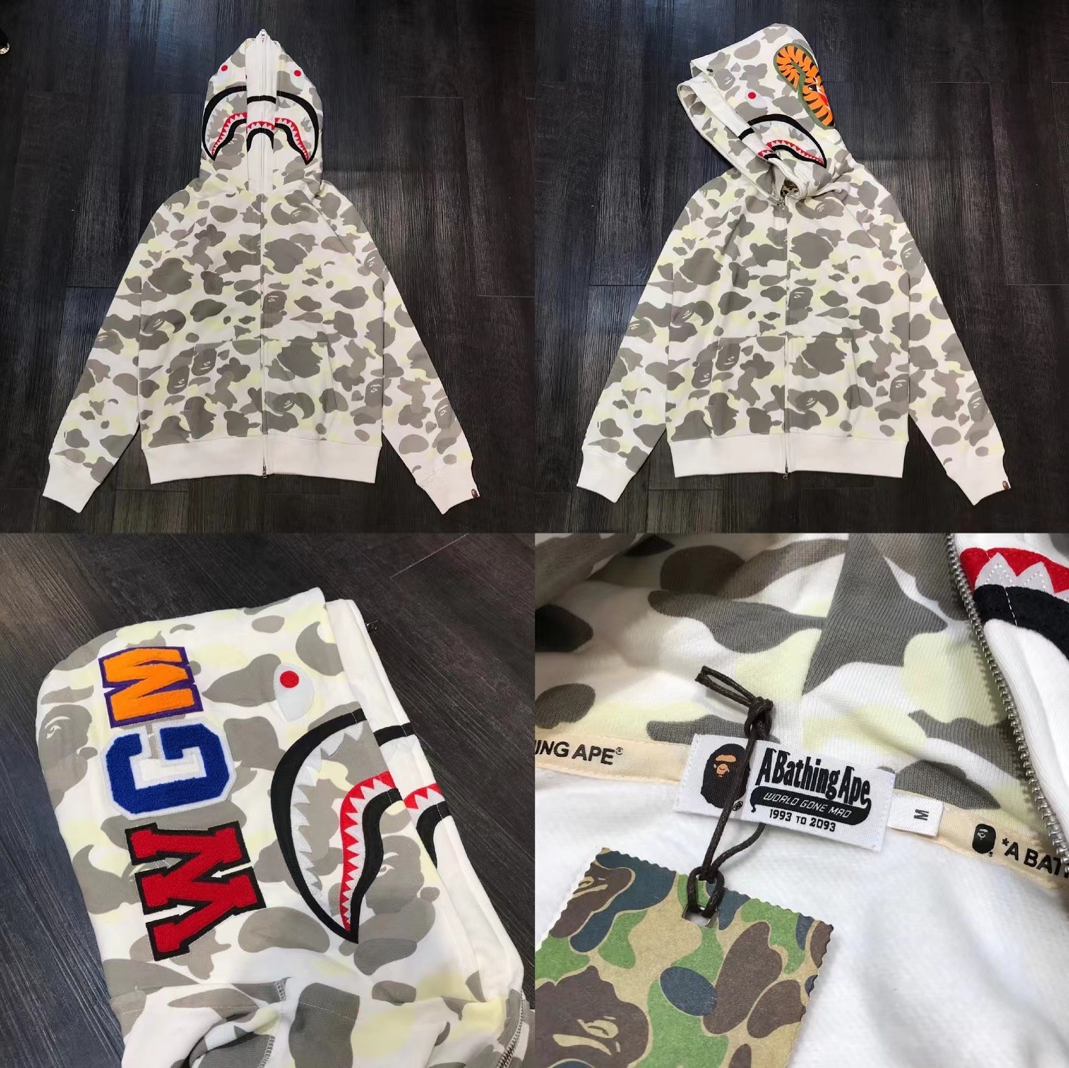lngshot louis inspired Camo Shark Full bape Zip Hoodie Jacket with Double Hood