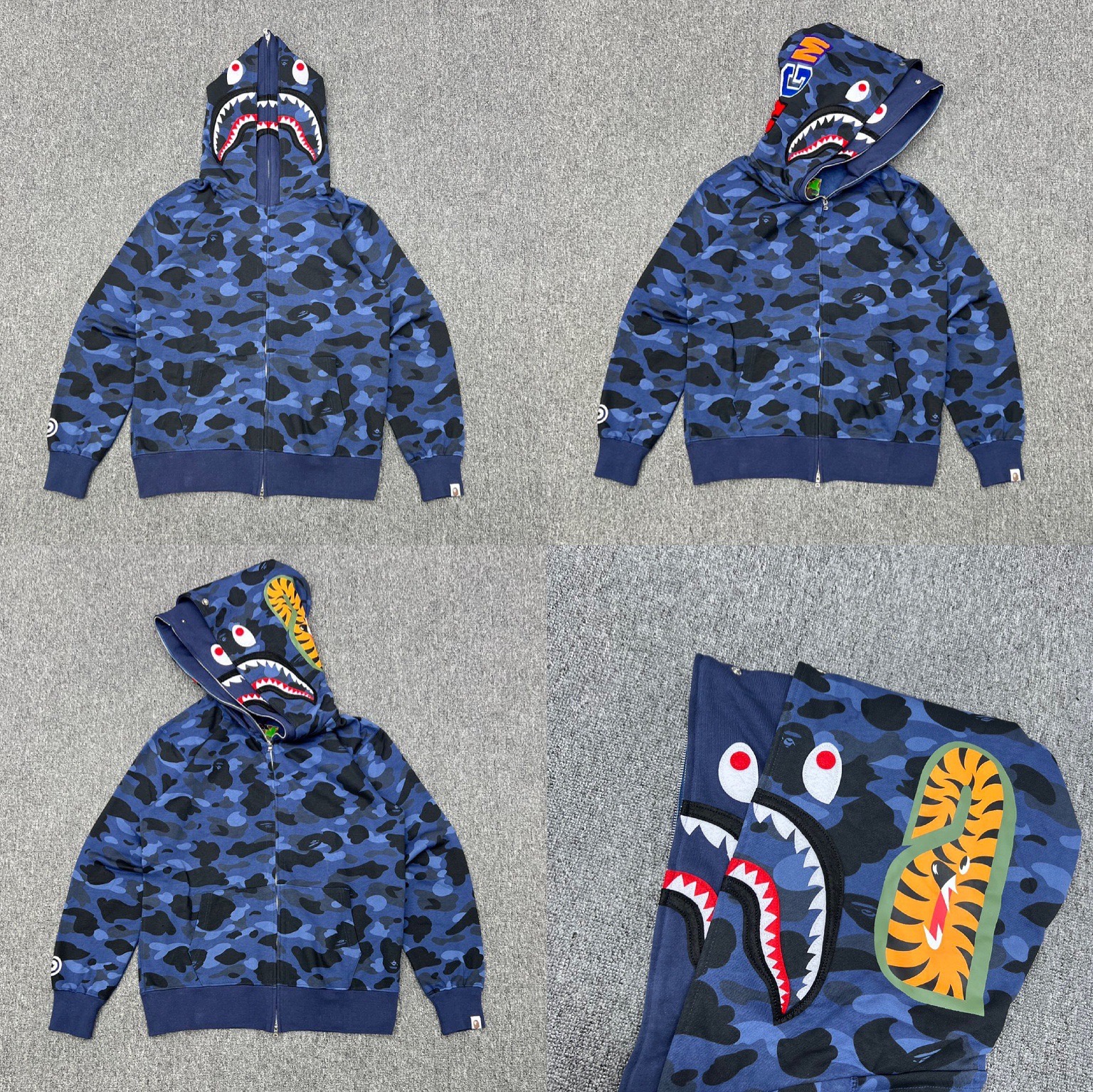 lngshot louis inspired Camo Shark Full bape Zip Hoodie Jacket with Double Hood