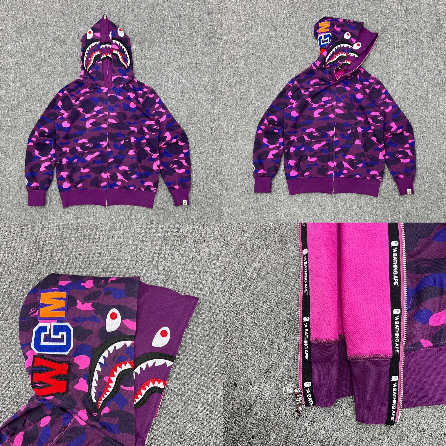 lngshot louis inspired Camo Shark Full bape Zip Hoodie Jacket with Double Hood