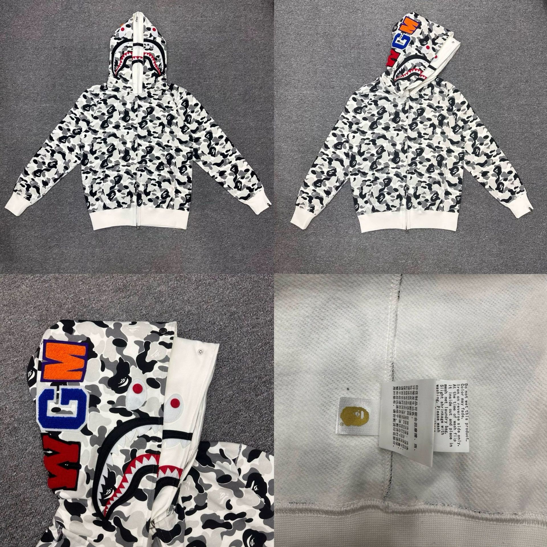 lngshot louis inspired Camo Shark Full bape Zip Hoodie Jacket with Double Hood