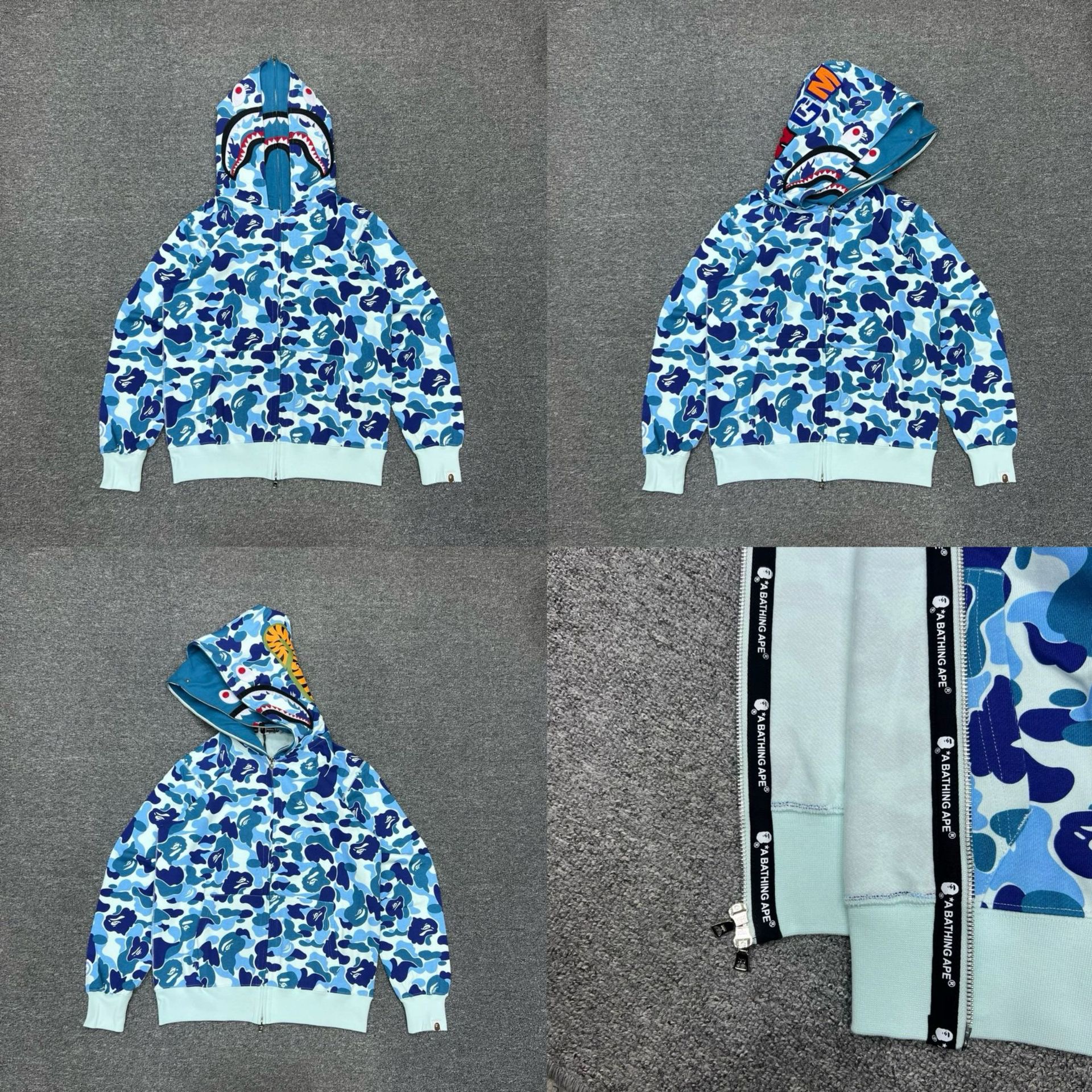 lngshot louis inspired Camo Shark Full bape Zip Hoodie Jacket with Double Hood