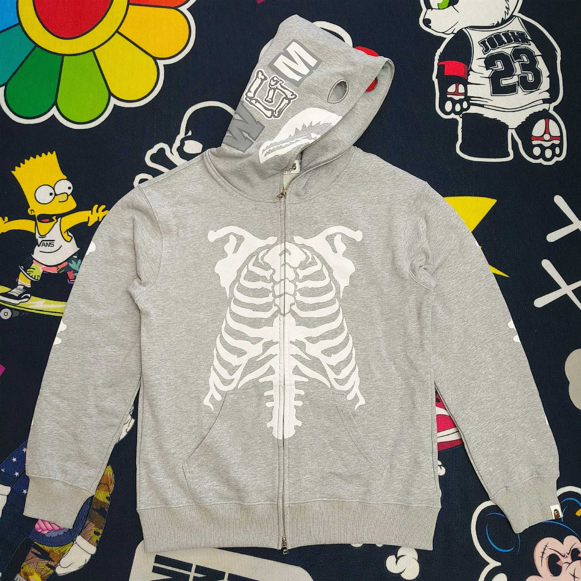 Lngshot ryul inspired shark heavy bape skeleton full zip hoodie