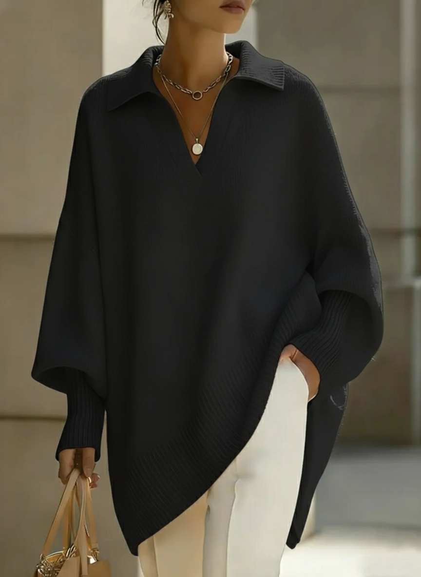 🎄 New Arrivals🔥 Women's Solid Color V-neck Long-sleeved Casual Loose-fitting Knitted Pullover Sweater