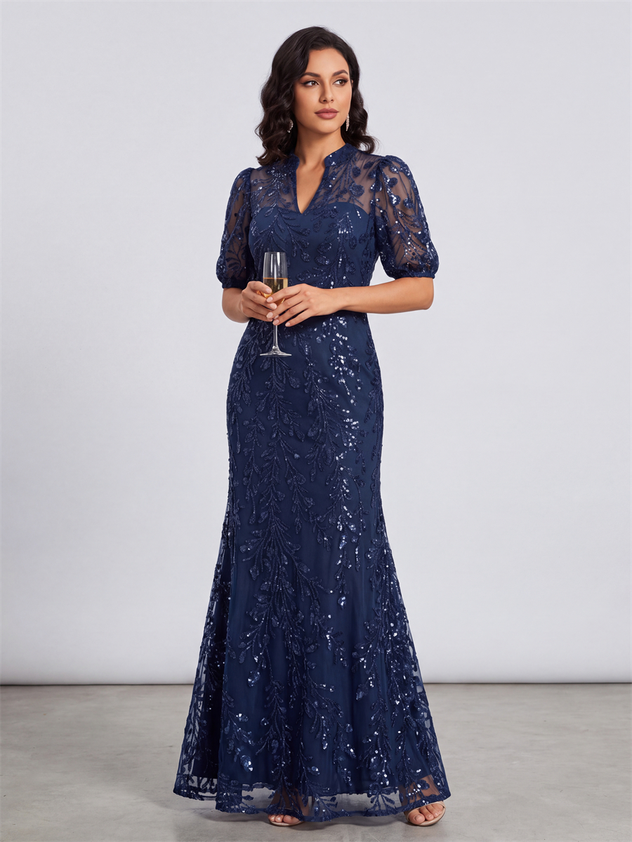 Sheath V-neck 1/2 Sleeves Appliques Lace Ankle-Length Lace Corset Mother of the Bride Dress