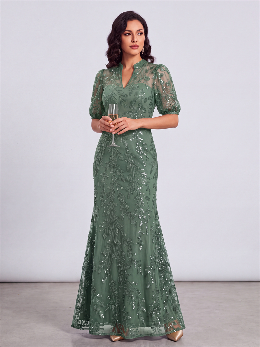 Sheath V-neck 1/2 Sleeves Appliques Lace Ankle-Length Lace Corset Mother of the Bride Dress