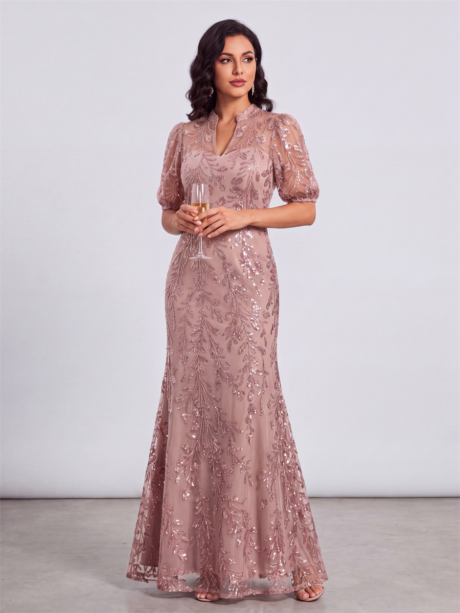 Sheath V-neck 1/2 Sleeves Appliques Lace Ankle-Length Lace Corset Mother of the Bride Dress