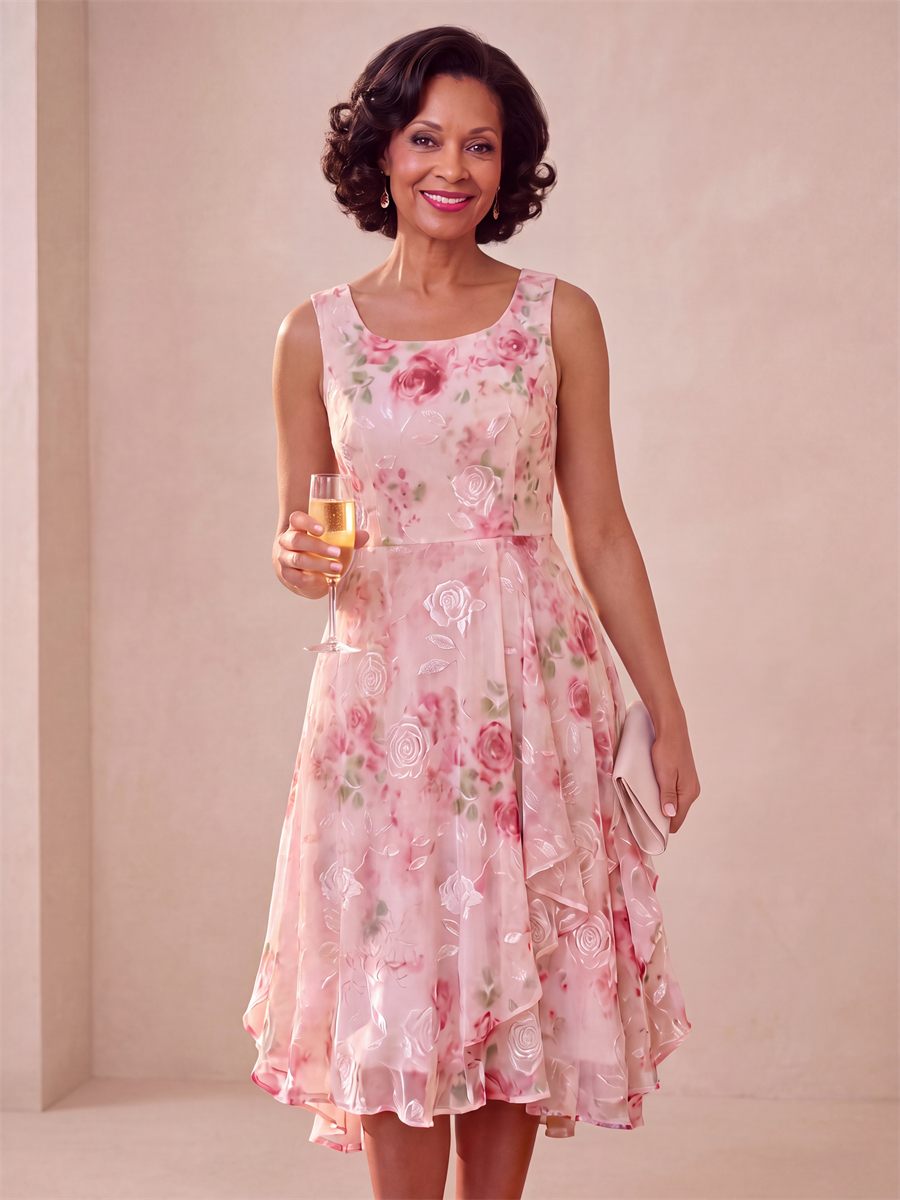 A-line Scoop Ruffles Knee-Length Lace Corset Mother of the Bride Dress