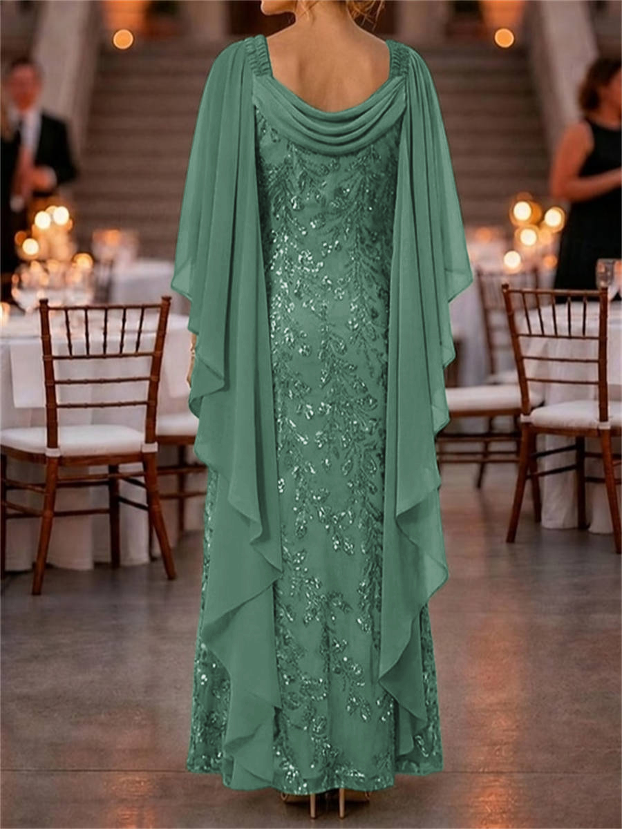 A-line Scoop 3/4 Sleeves Appliques Lace Floor-Length Chiffon Corset Mother of the Bride Dress