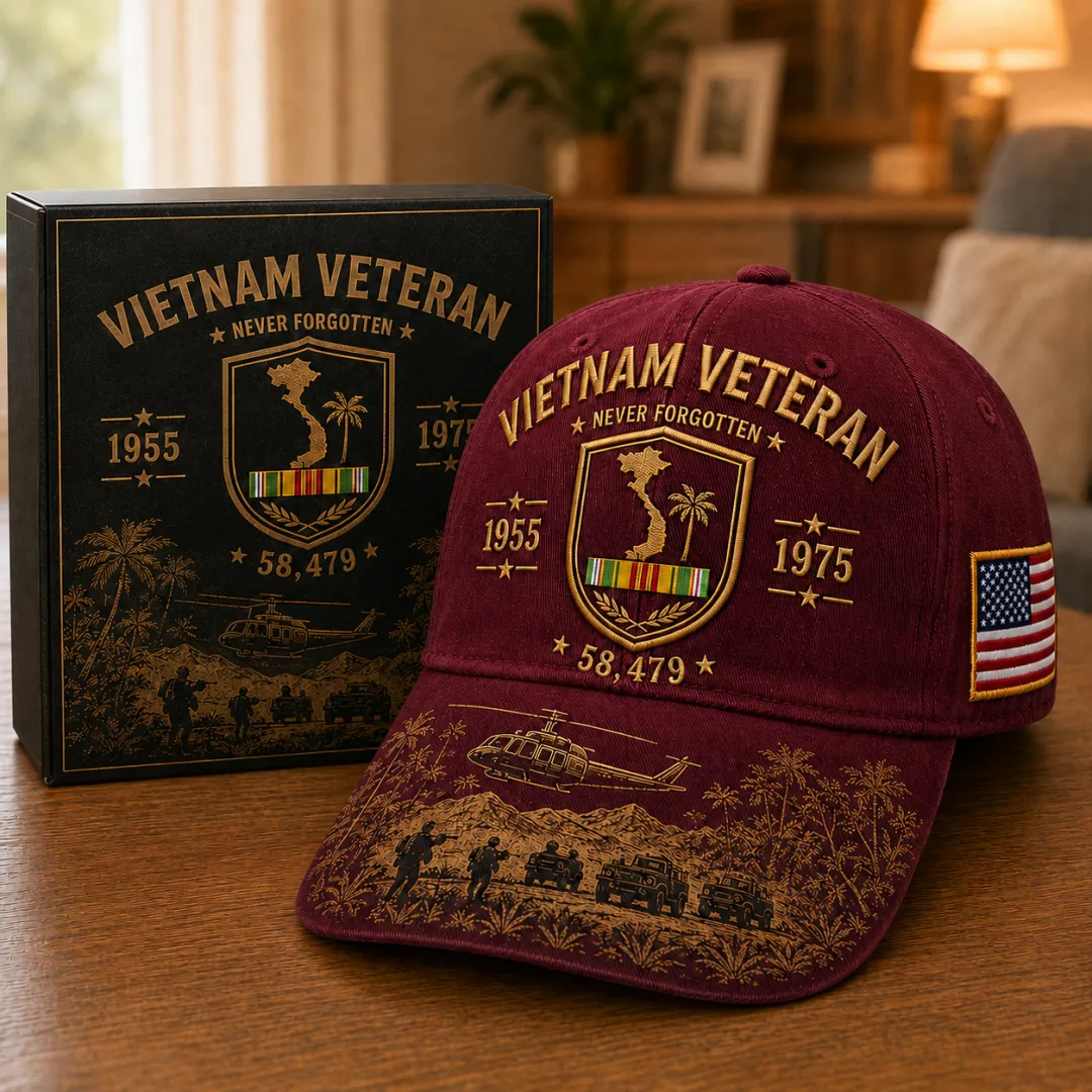 Vietnam Veteran Never Forgotten 1955–1975 Commemorative Cap, 🔥Buy 2 FREE SHIPPING