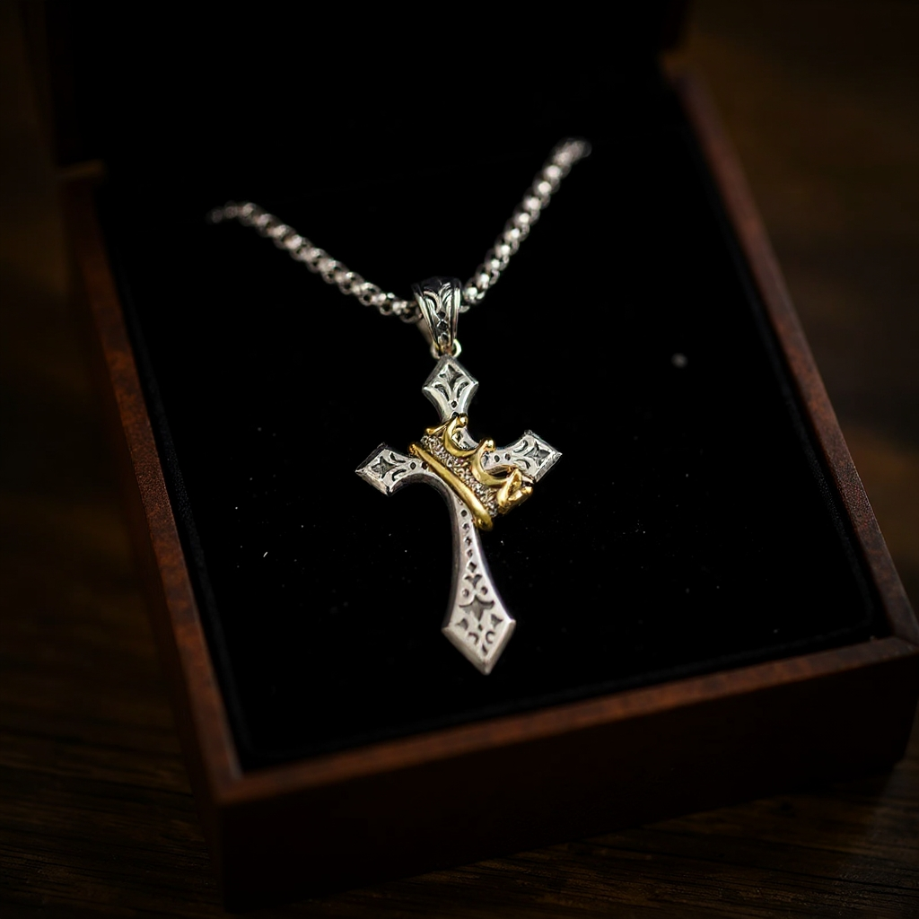 Handmade Cross & Crown Pendant