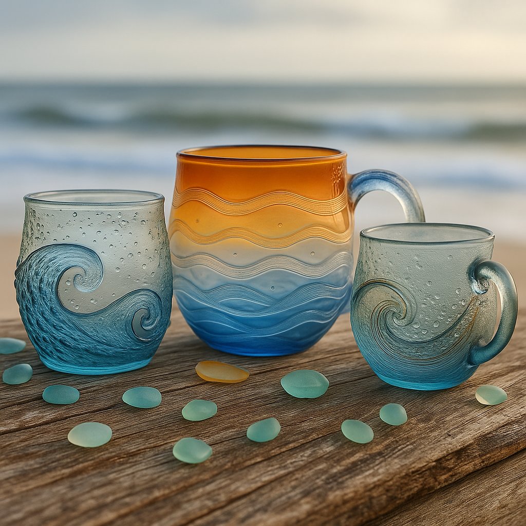 🌊Handmade Sea Glass Wave Cups