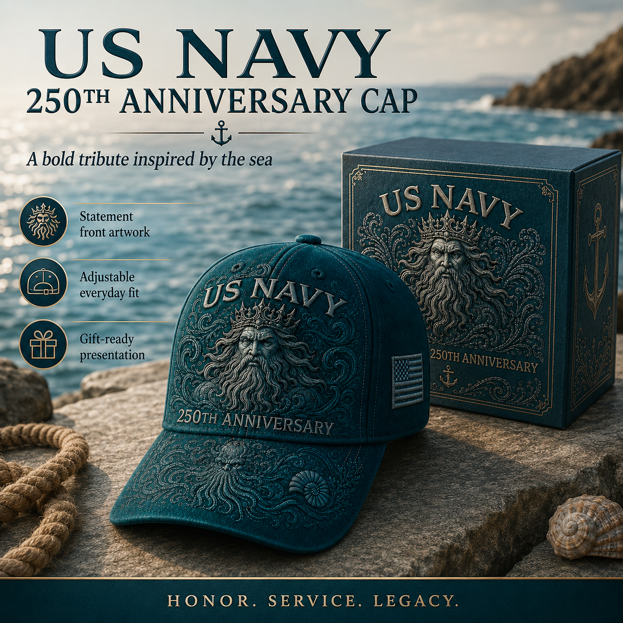 US Navy 250th Anniversary Sea-King Tribute Cap ⚓🌊