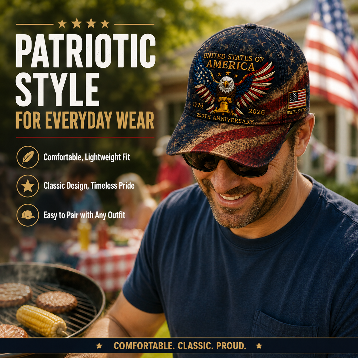USA 250th Anniversary Patriotic Eagle Embroidered Cap
