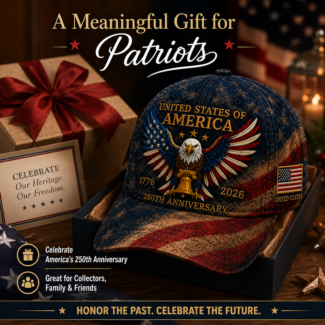 USA 250th Anniversary Patriotic Eagle Embroidered Cap