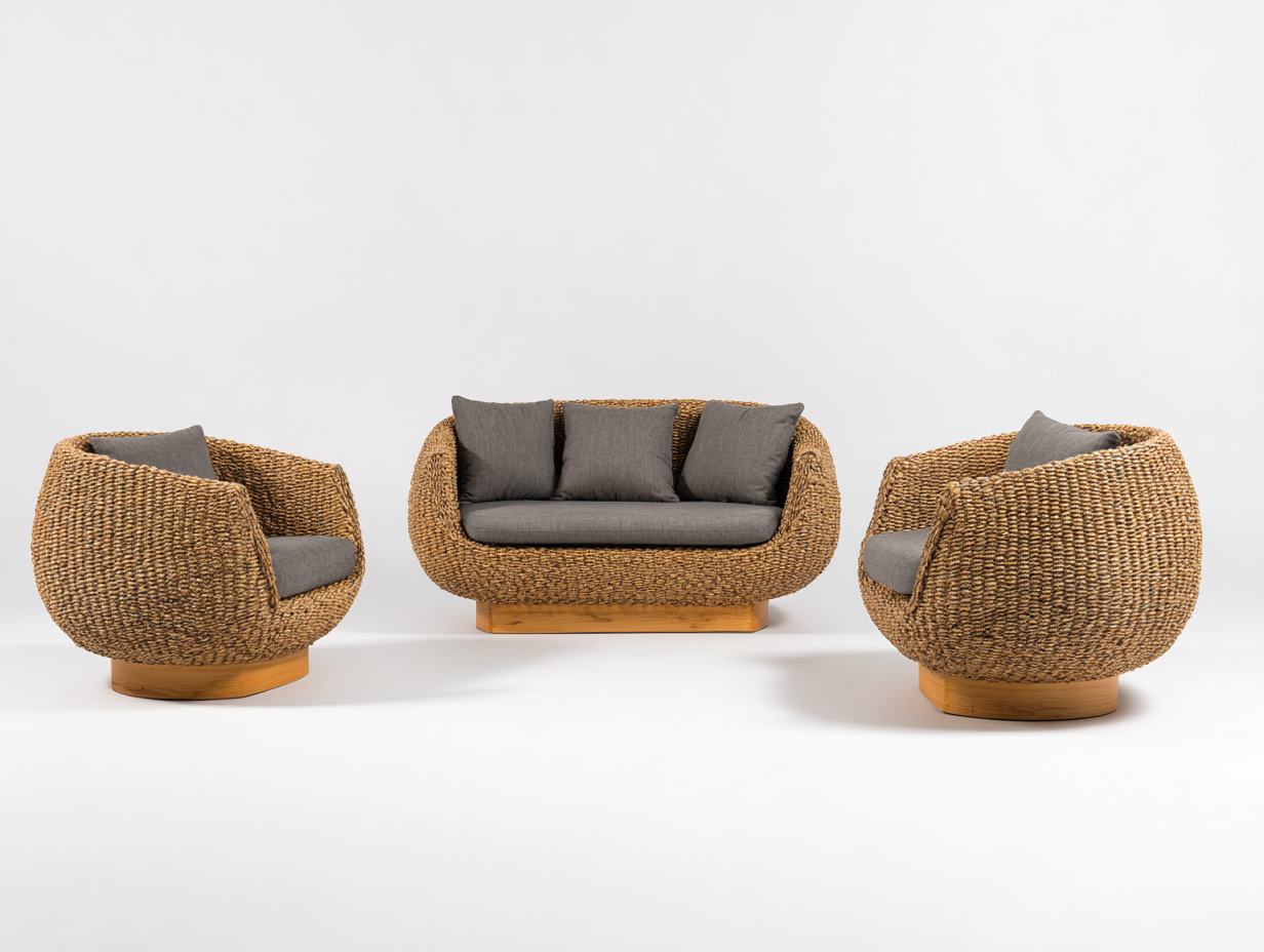 Divani da esterno-polyrattan-legno-tessuto-202x96x78 cm-marrone naturale-grigio-design moderno lounge-Lolinzidecor