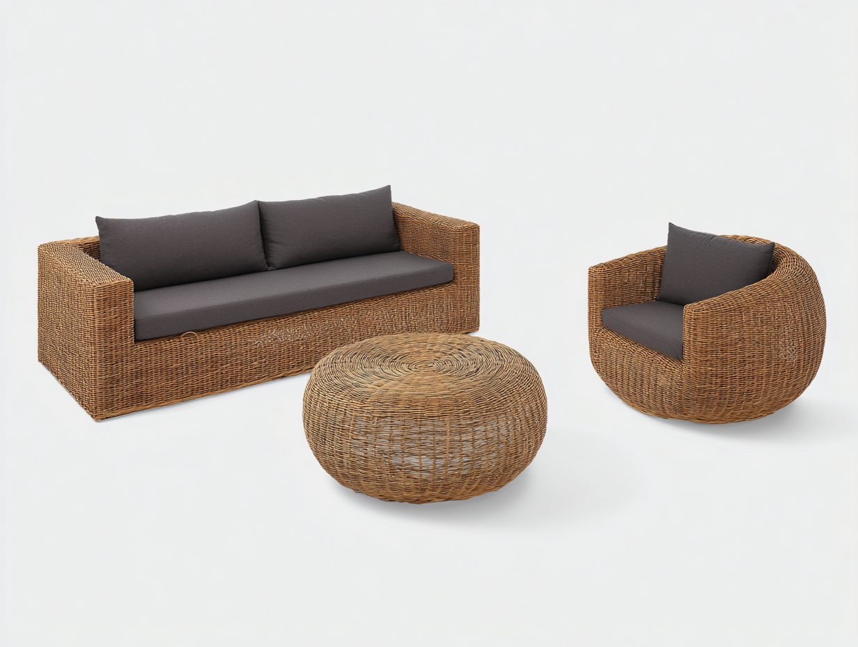 Divani da esterno - polyrattan-legno-tessuto - 198x94x78 cm - marrone naturale-grigio - design moderno-Lolinzidecor