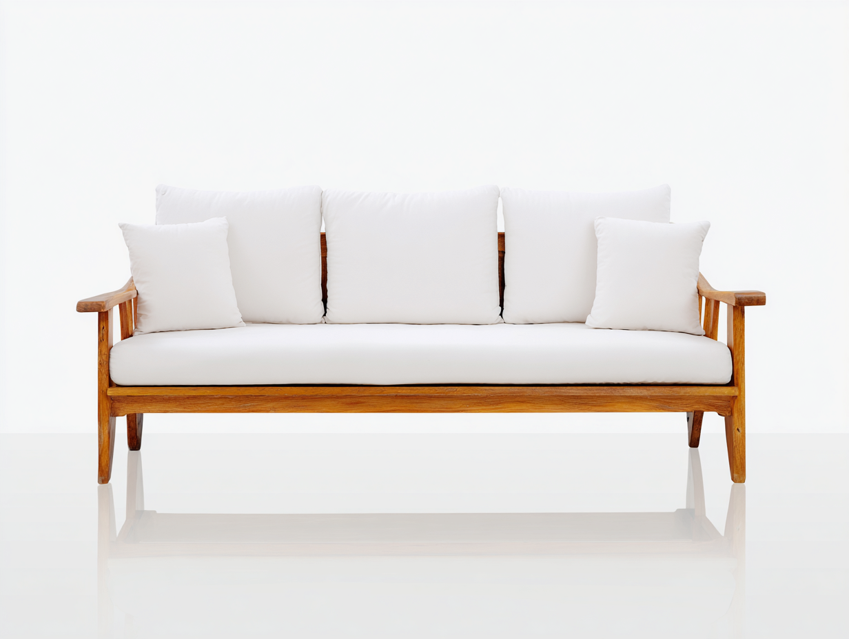 Divani da esterno - legno-tessuto - 208x86x80 cm - bianco-naturale - design moderno-Lolinzidecor