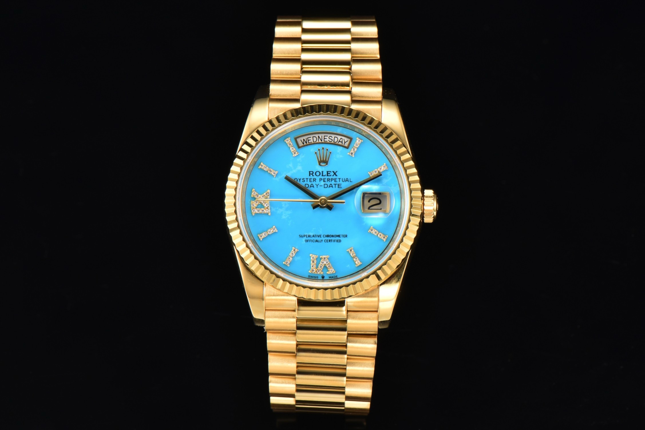 Rolex Day-Date 36 Hidden 6 Diamond Roman Markers | CS Factory Natural Gemstone Dial 904L Steel Watch