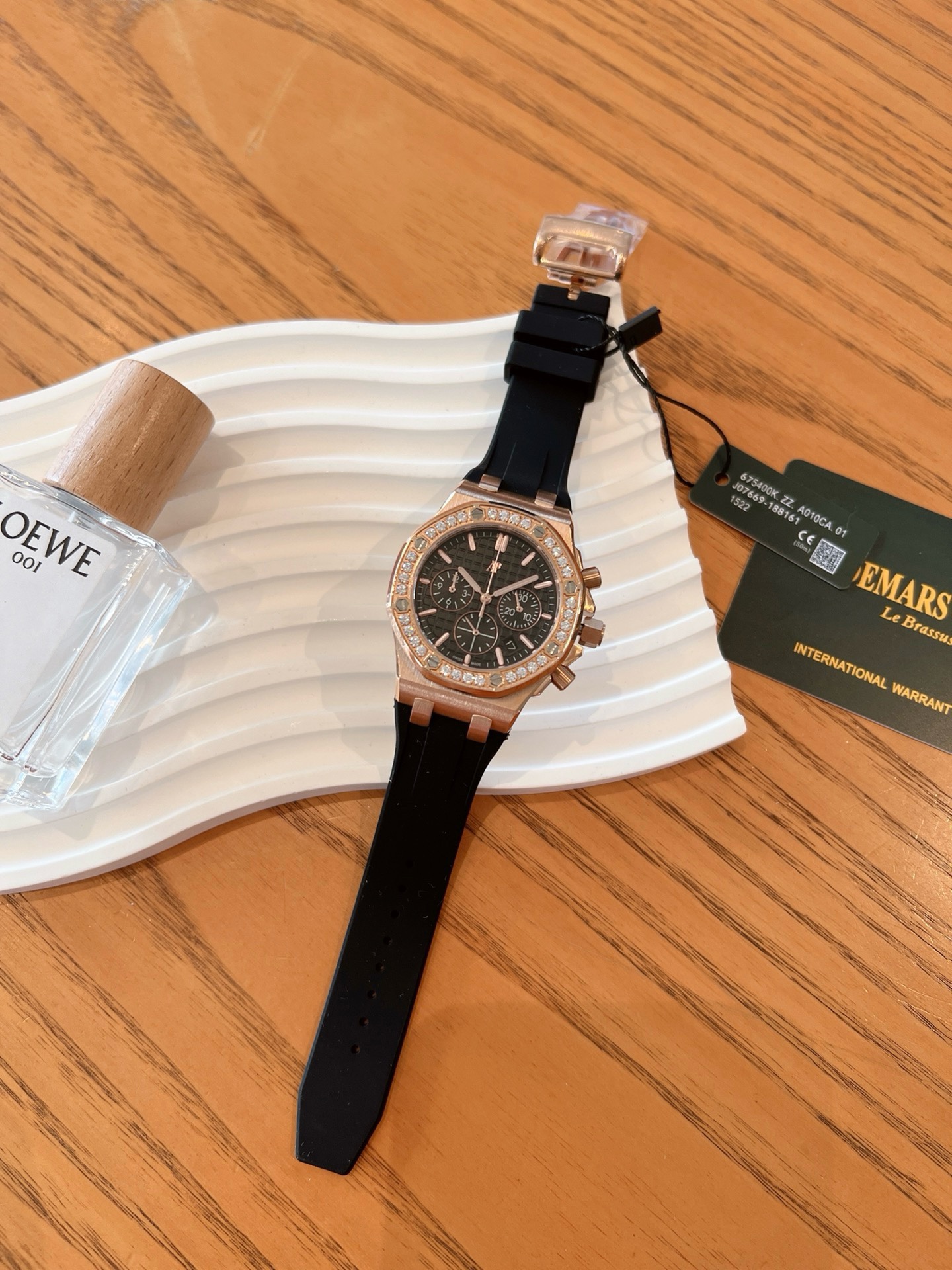 Audemars Piguet Royal Oak Offshore 37mm Ladies Chronograph Watch, Diamond Bezel Rubber Strap Wristwatch