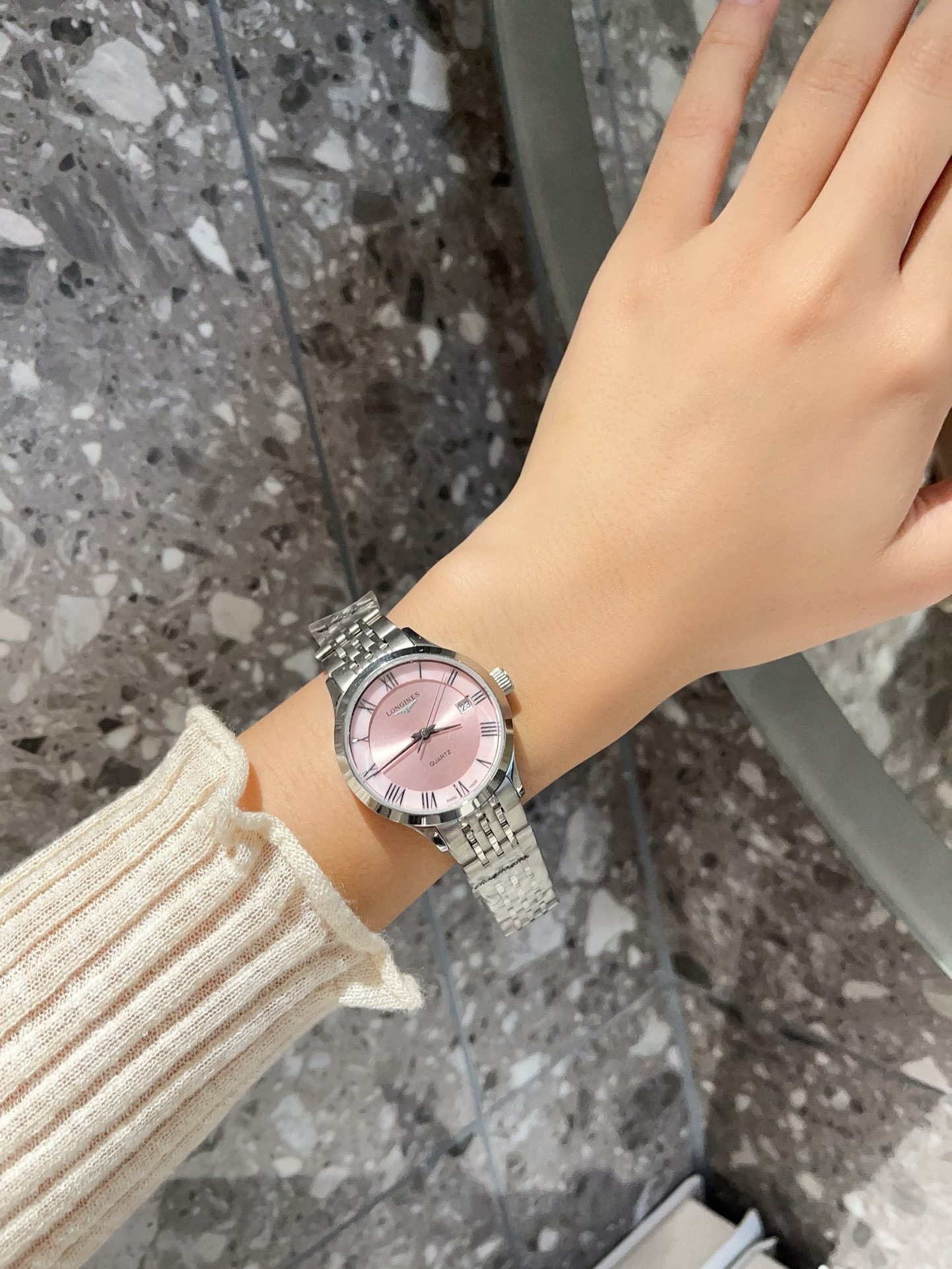 Longines 32mm Women Watch, Crystal Bezel Sapphire Glass Steel Band Dress Watch