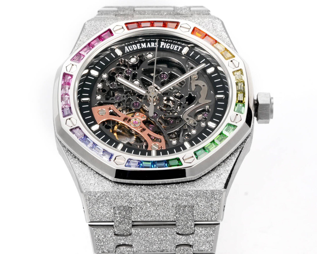 Audemars Piguet Royal Oak Skeleton Frosted Gold Rainbow Bezel AP2 Version