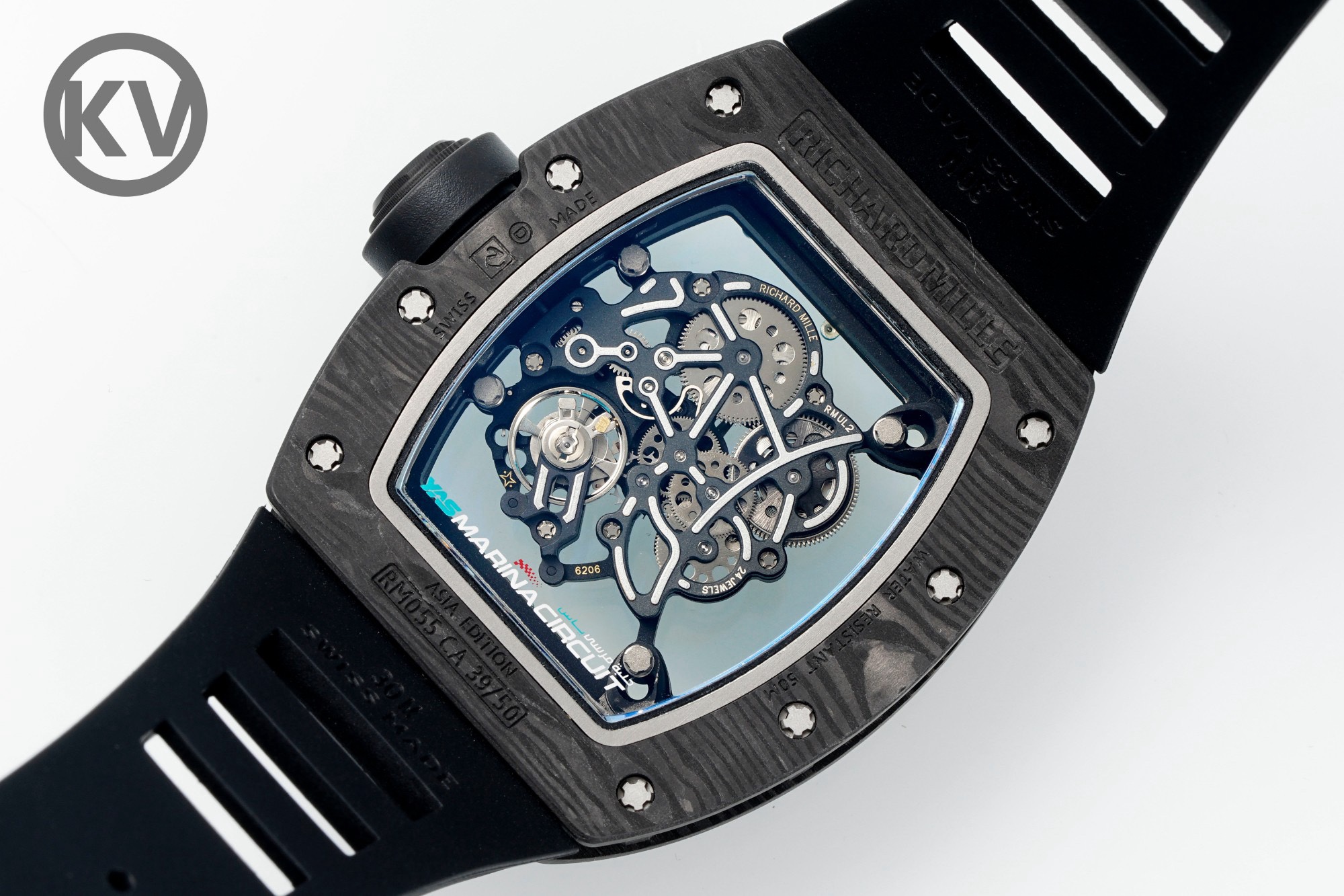 Richard Mille RM055 Tonneau Hollow Automatic Watch Light 74.3g FKM Rubber Strap