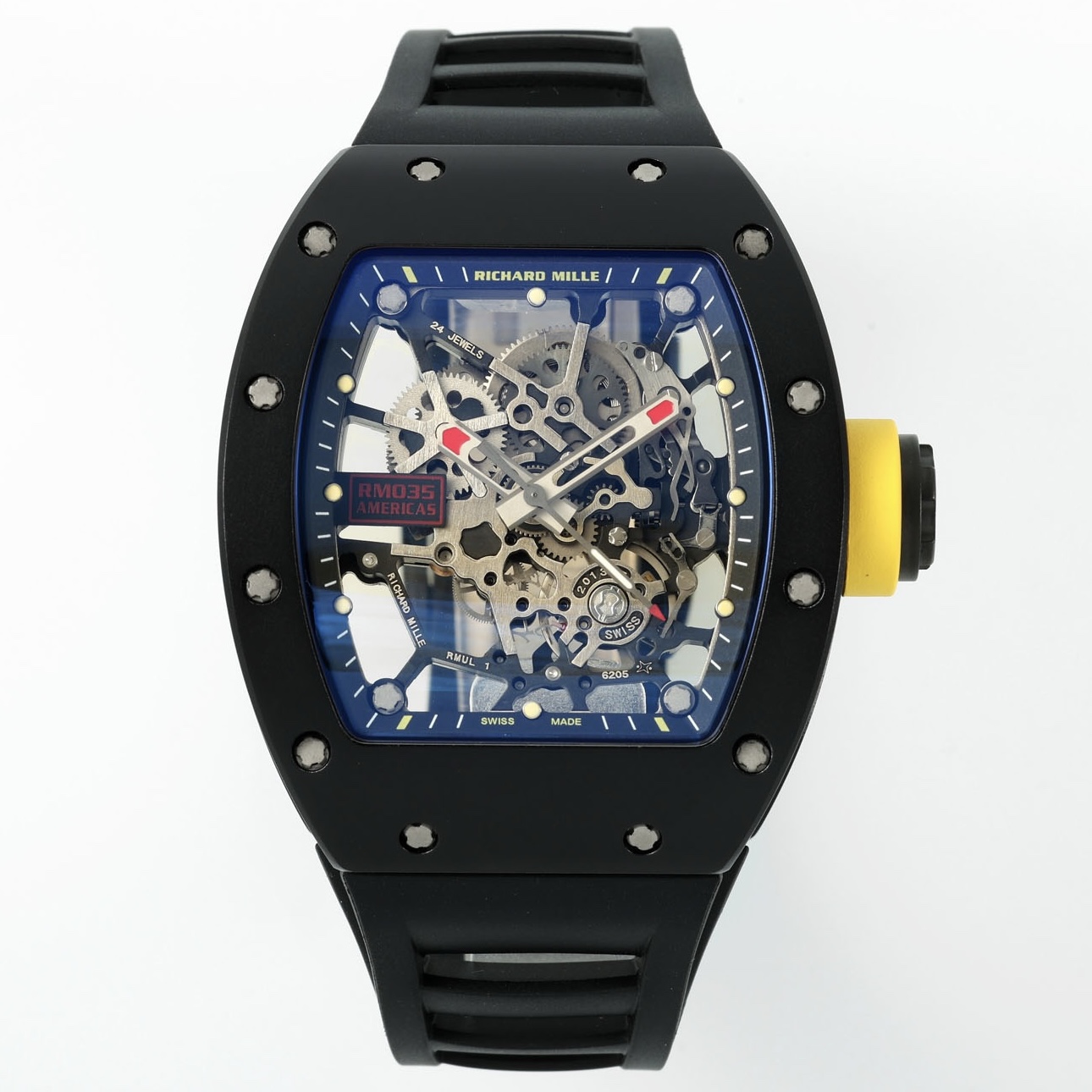 Richard Mille RM035 Americas Hollow Tonneau Mechanical Watch Magnesium Alloy Rubber Strap Multi Colors