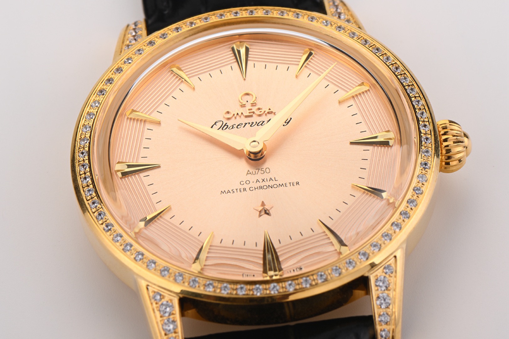 OMEGA Observatory Co‑Axial Master Chronometer Watch | Diamond Bezel, Genuine Leather Strap