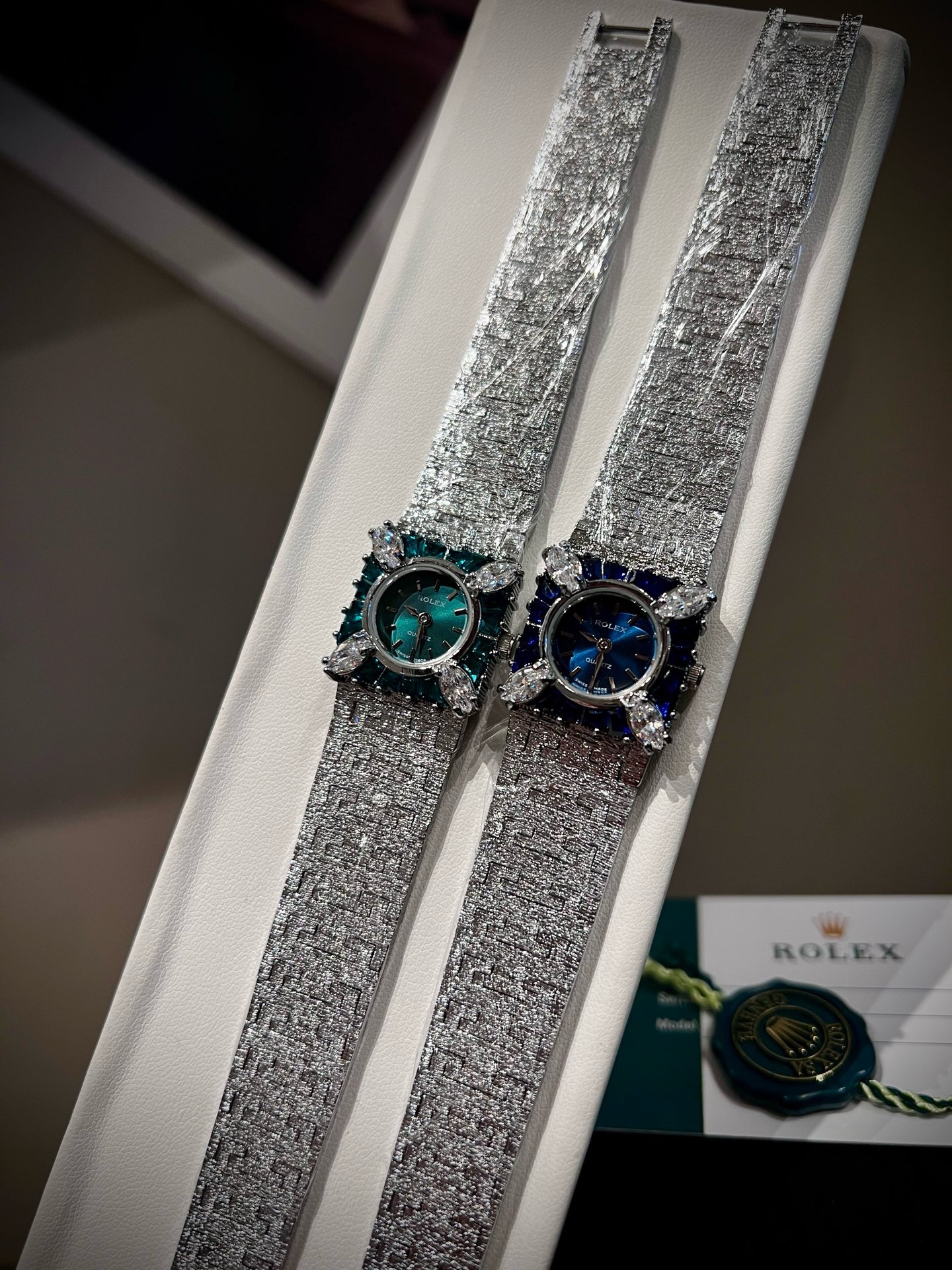 Vintage Rolex Women Watch 22mm, Diamond Setting Textured Silver Bracelet