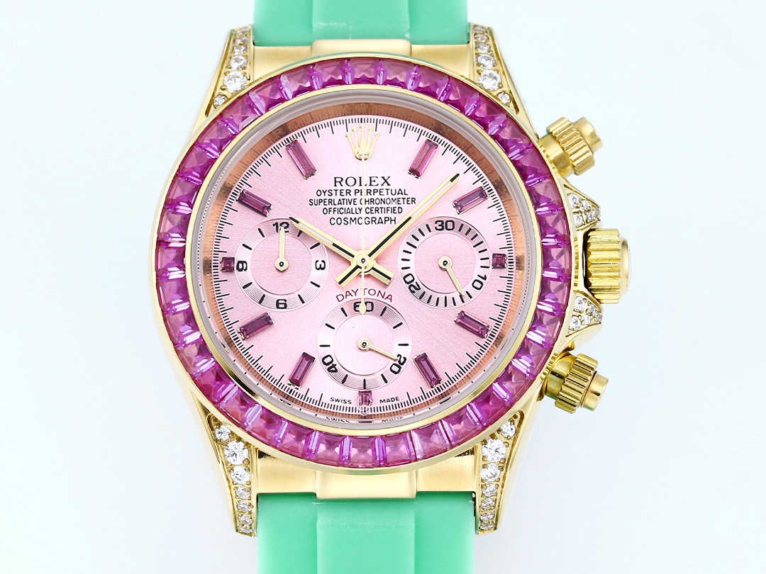 Rolex Cosmograph Daytona Super Clone Watch | Sakura Pink Dial, Pink Ruby Bezel, 43mm