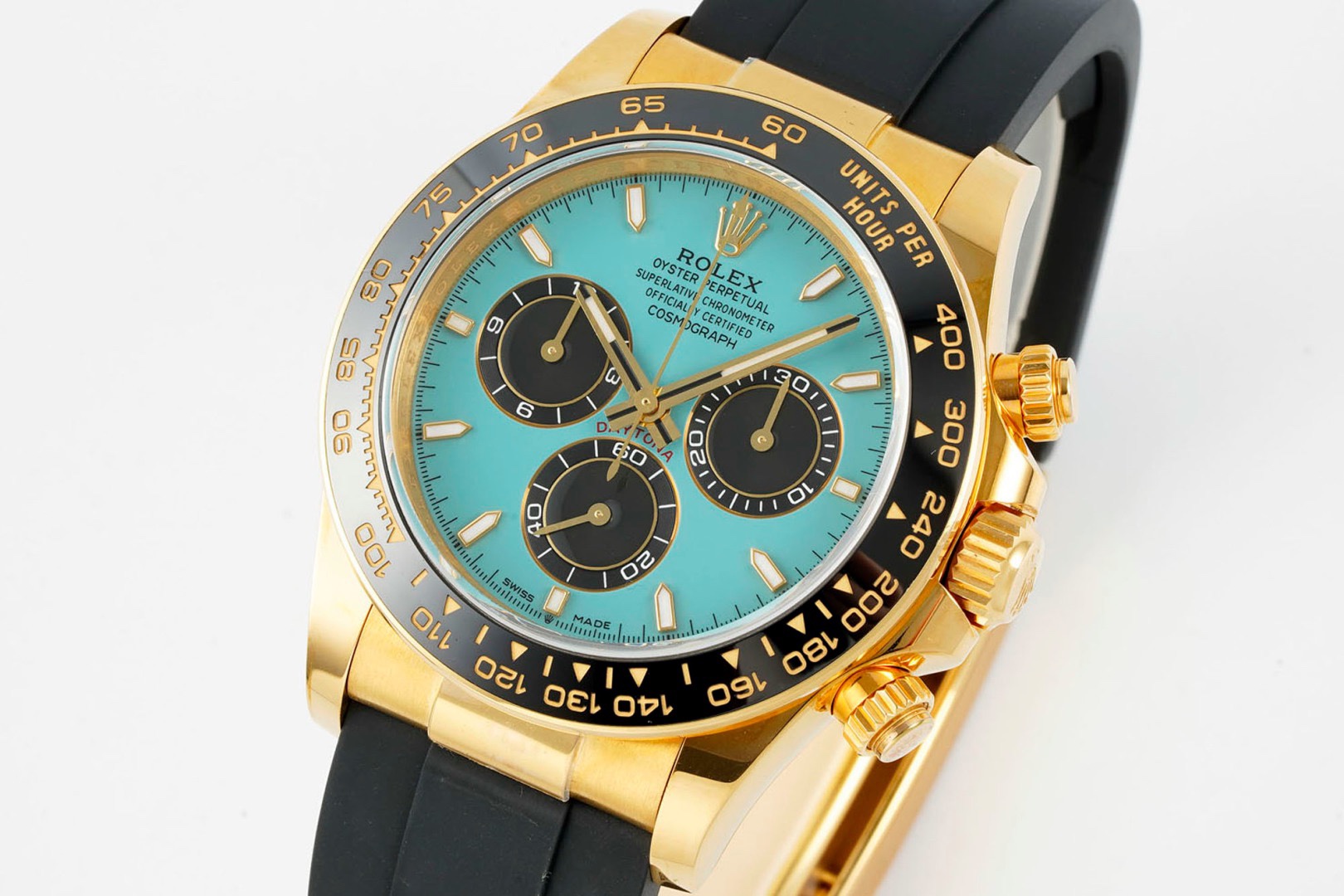 Rolex Cosmograph Daytona 40mm Rubber Strap Weighted 18K Gold‑Plated Cal.4131 Chronograph Movement