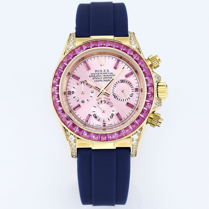 Rolex Cosmograph Daytona Super Clone Watch | Sakura Pink Dial, Pink Ruby Bezel, 43mm