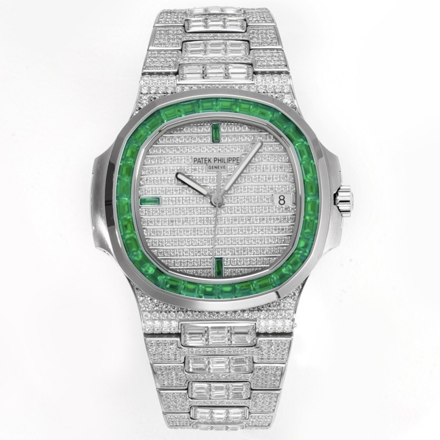 Patek Philippe Nautilus 40mm Full Diamond Automatic Watch | Cal.324 SC Movement Stainless Steel Bracelet