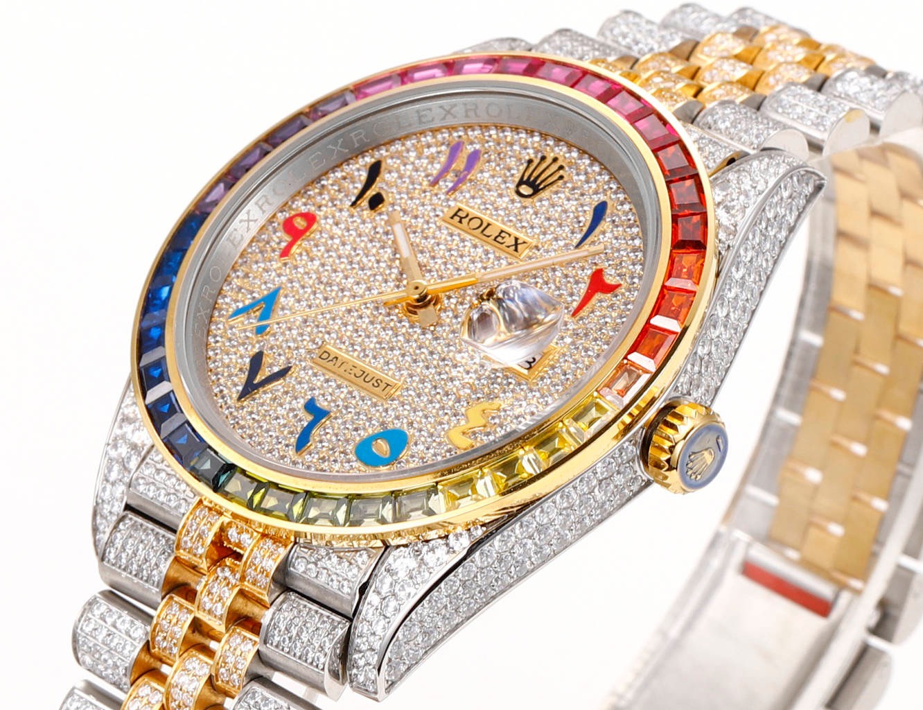 MS Factory Datejust 41mm Full‑Paved Diamond Watch 904L Steel 3235 Automatic Movement Rainbow Bezel