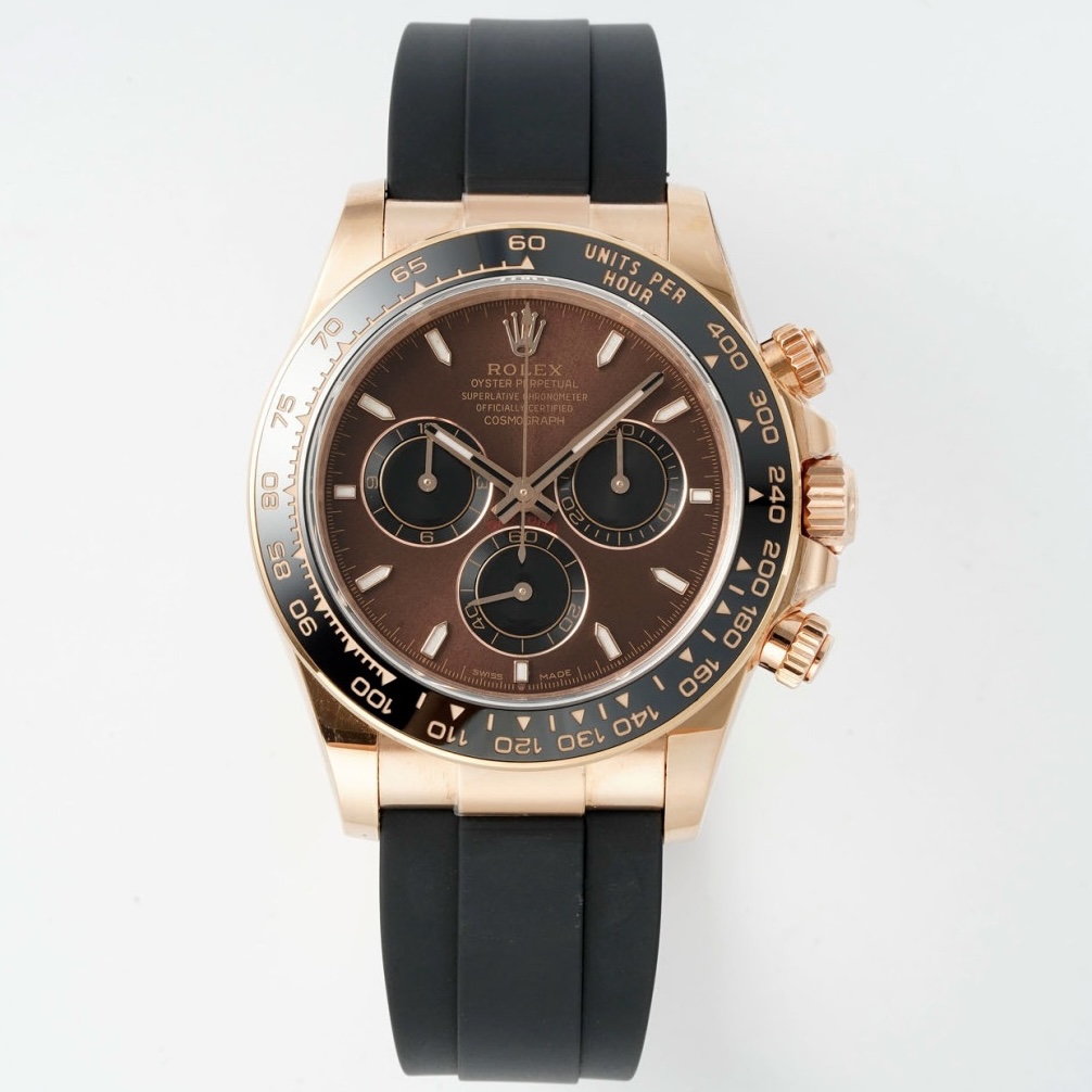 Rolex Cosmograph Daytona 40mm Rubber Strap Weighted 18K Gold‑Plated Cal.4131 Chronograph Movement