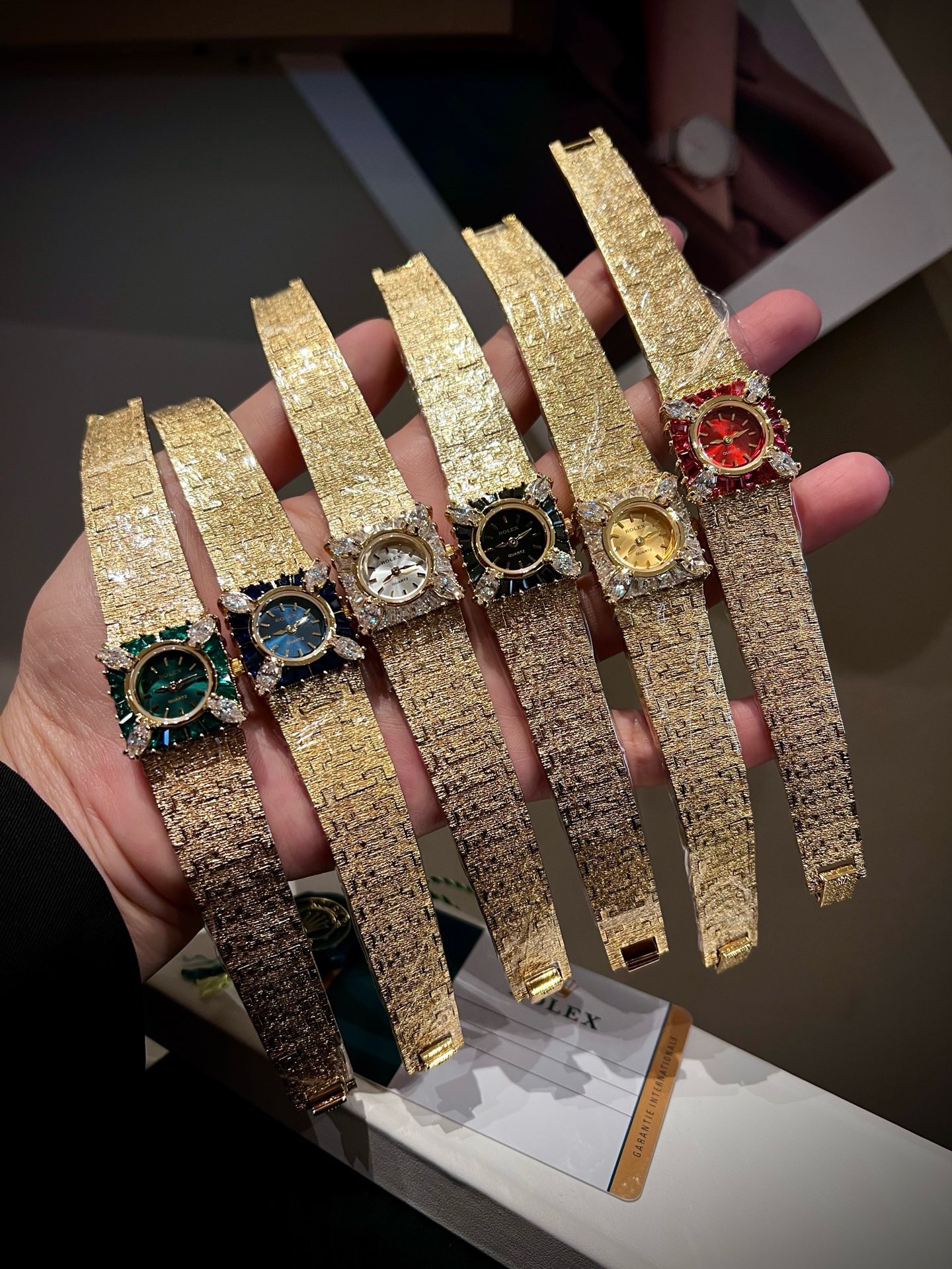 Vintage Rolex Women Watch 22mm, Diamond Setting Textured Gold Bracelet