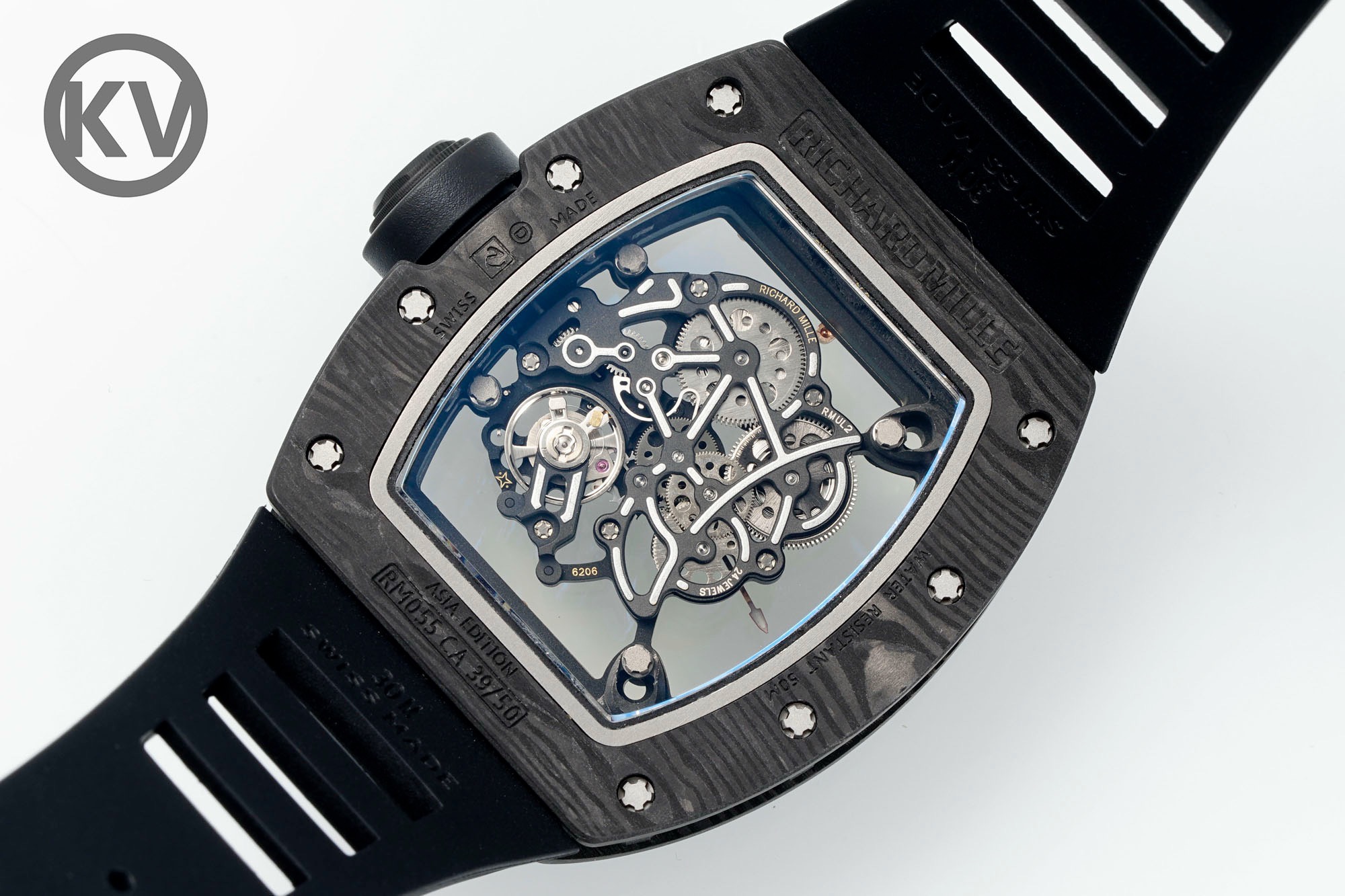 Richard Mille RM055 Tonneau Hollow Automatic Watch Light 74.3g FKM Rubber Strap