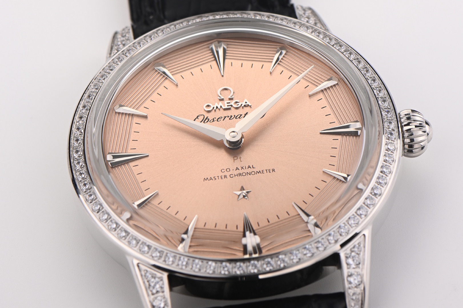 OMEGA Observatory Co‑Axial Master Chronometer Watch | Diamond Bezel, Genuine Leather Strap