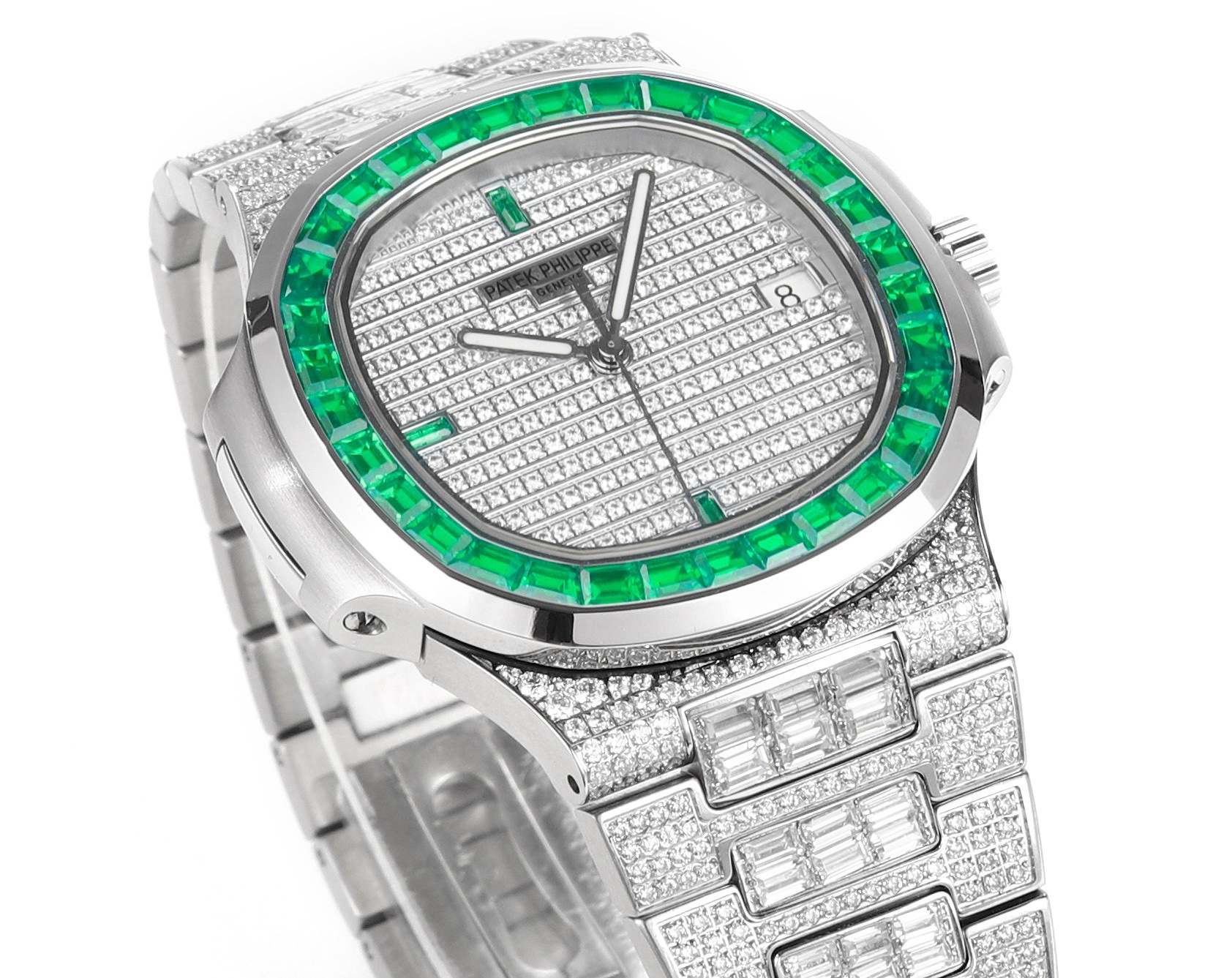 Patek Philippe Nautilus 40mm Full Diamond Automatic Watch | Cal.324 SC Movement Stainless Steel Bracelet