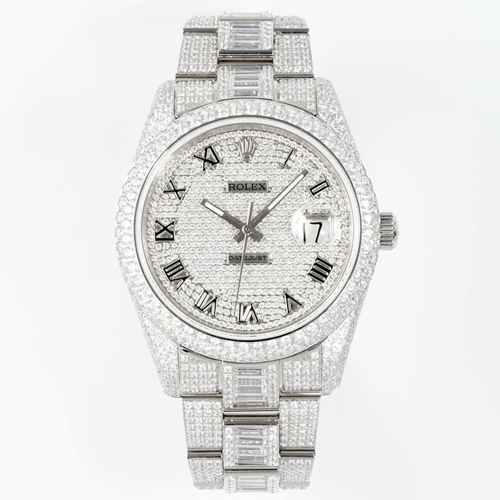 Rolex TW Factory Fully Iced‑Out Datejust 41mm Men Watch, Full Paved Stones, 2824 Automatic Movement