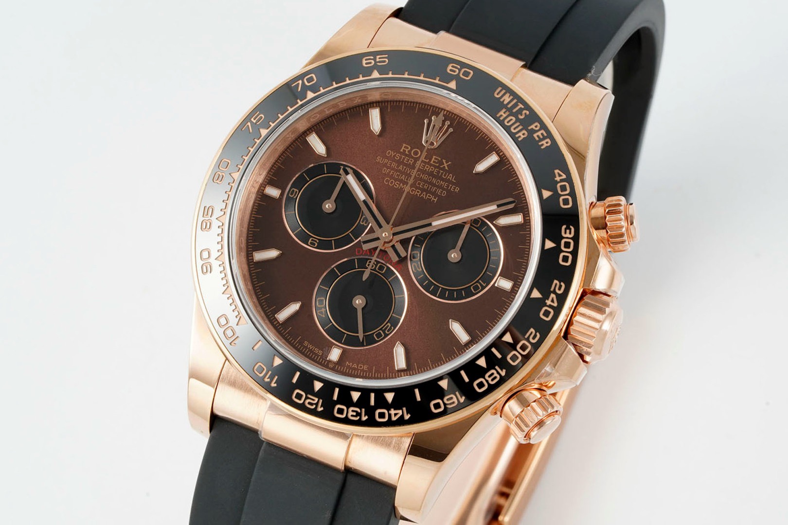 Rolex Cosmograph Daytona 40mm Rubber Strap Weighted 18K Gold‑Plated Cal.4131 Chronograph Movement