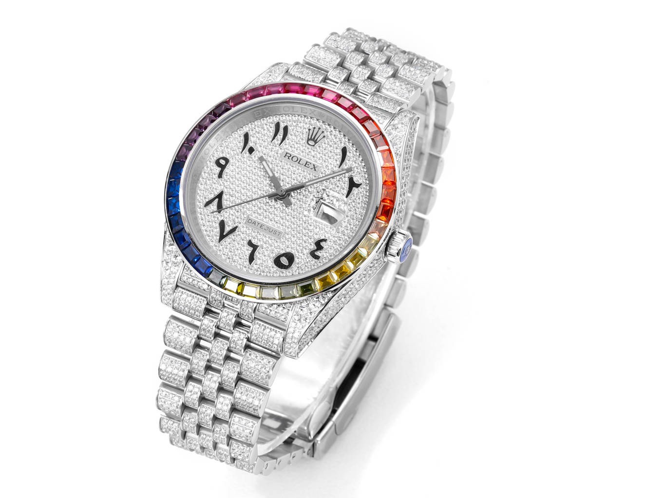 MS Factory Datejust 41mm Full‑Paved Diamond Watch 904L Steel 3235 Automatic Movement Rainbow Bezel