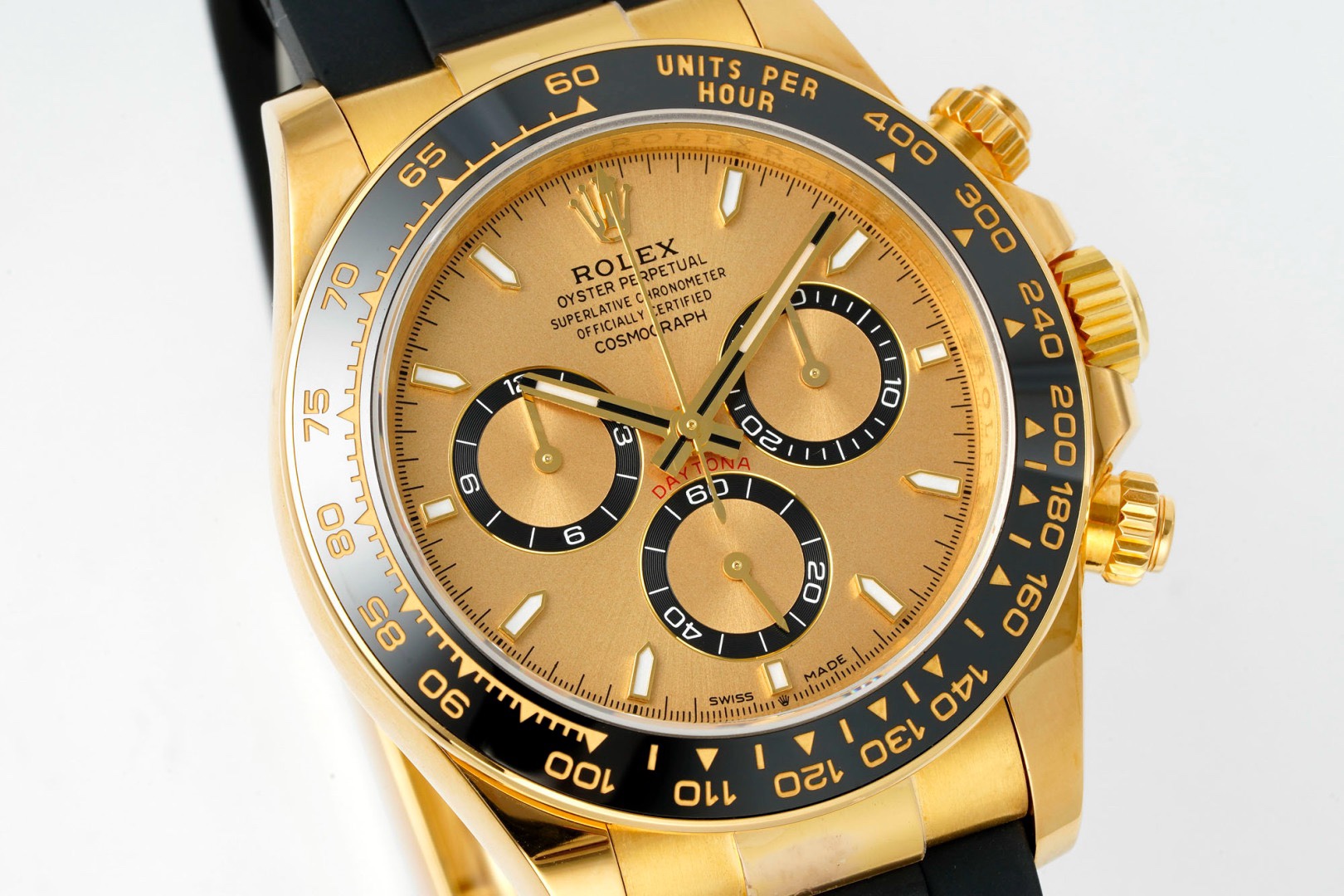 Rolex Cosmograph Daytona 18K Gold Plated Automatic Chronograph Watch Rubber Strap