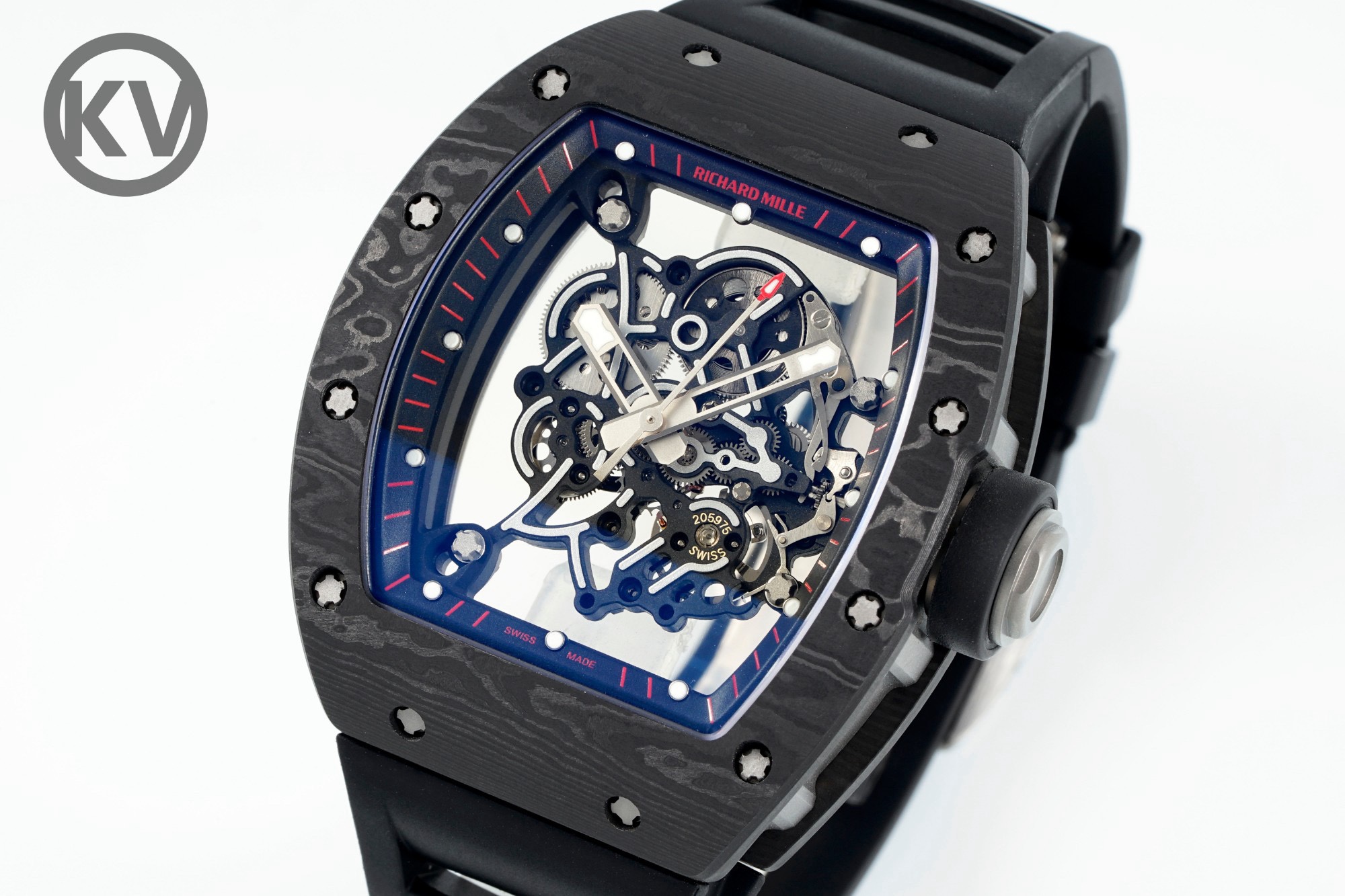 Richard Mille RM055 Tonneau Hollow Automatic Watch Light 74.3g FKM Rubber Strap