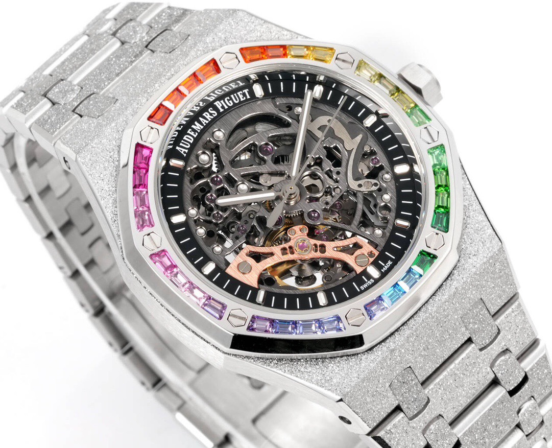 Audemars Piguet Royal Oak Skeleton Frosted Gold Rainbow Bezel AP2 Version