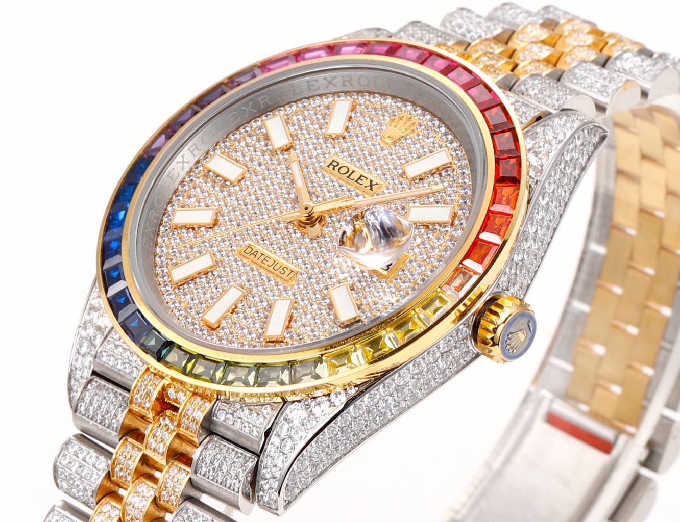 MS Factory Datejust 41mm Full‑Paved Diamond Watch 904L Steel 3235 Automatic Movement Rainbow Bezel