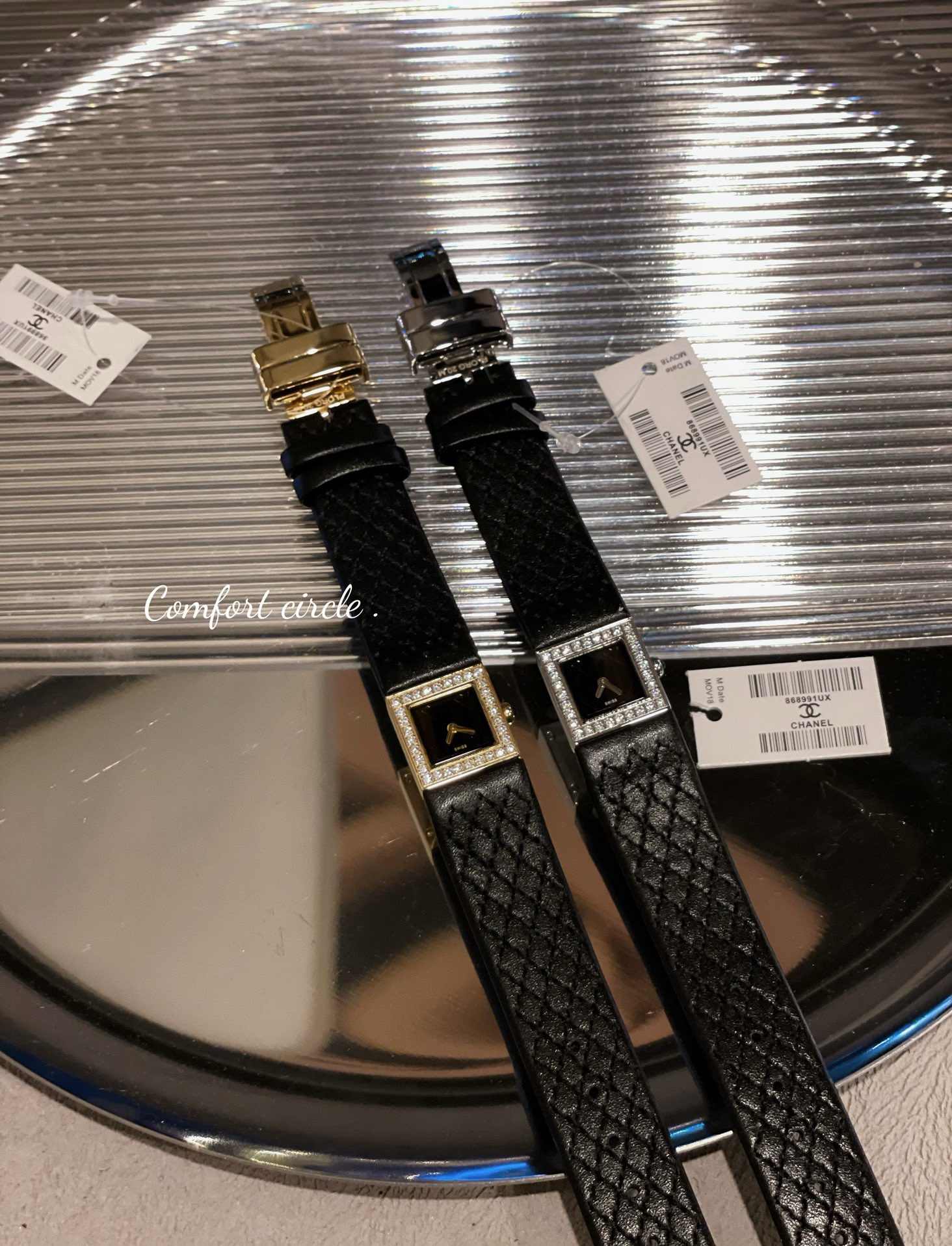 Chanel Vintage Square Women Watch, Classic Quilted Pattern Leather Band Elegant Watch