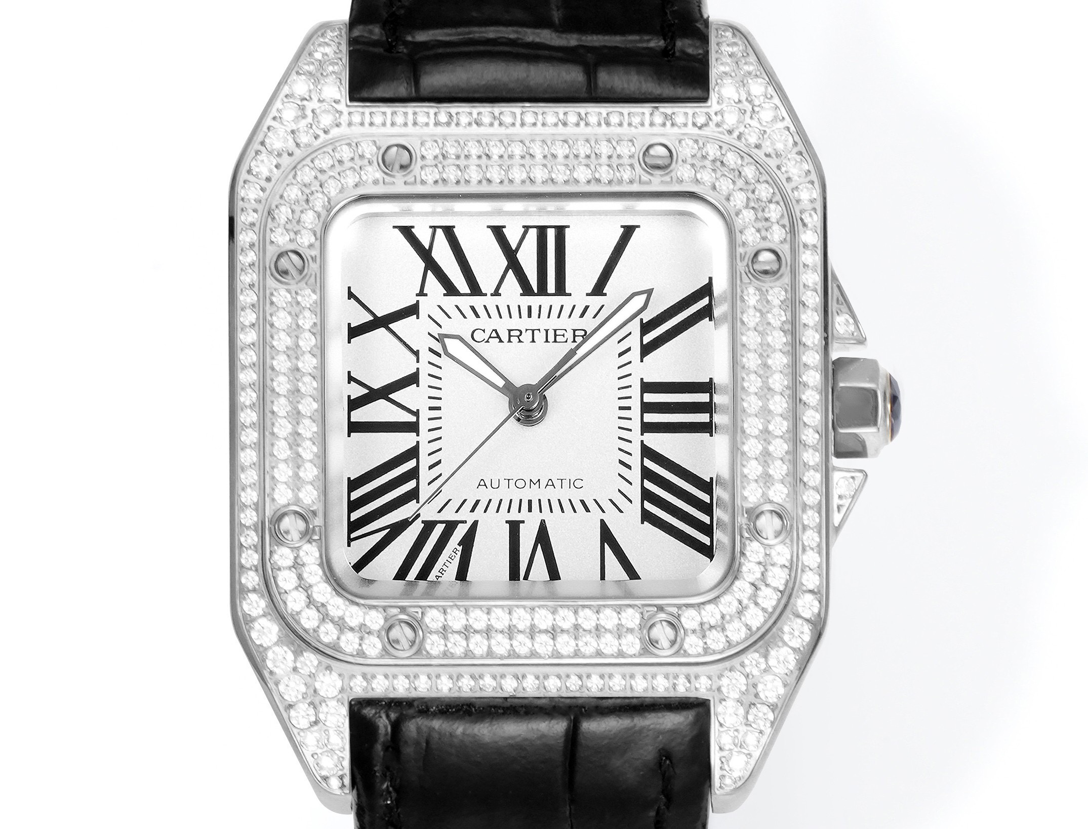Cartier Santos 100th Anniversary Ladies Watch, Full Paved Diamond Bezel, 35.6mm